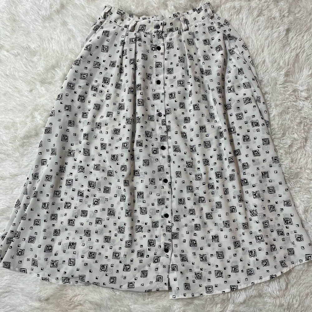 Vtg 90s Pendleton Western Cowgirl Midi White Geometric Square Print Skirt 8 M